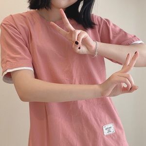 (TWO FOR ONE) pink and blue basic tee shirt